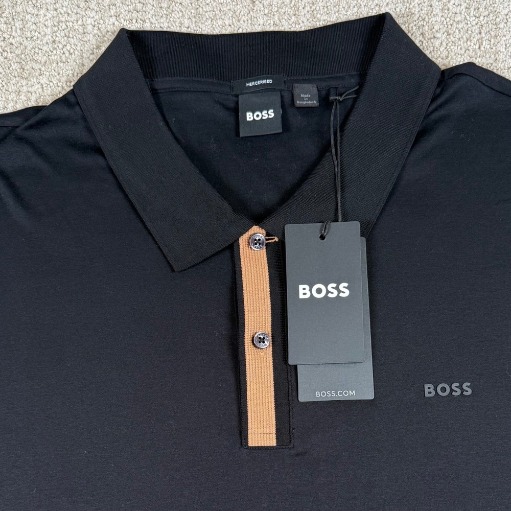 NEW Hugo Boss Mens 3XLT Black Mercerised Cotton Phillipson 200 Polo Shirt